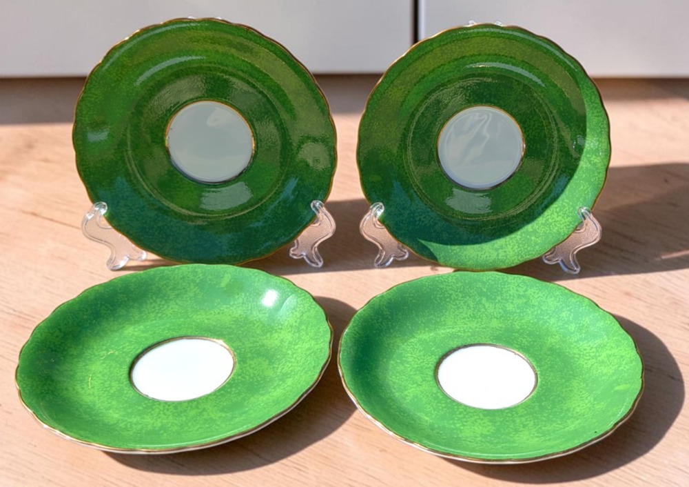 Horchow Green Gold Trim 6" Saucers Set of 4 Made in Japan Vintage